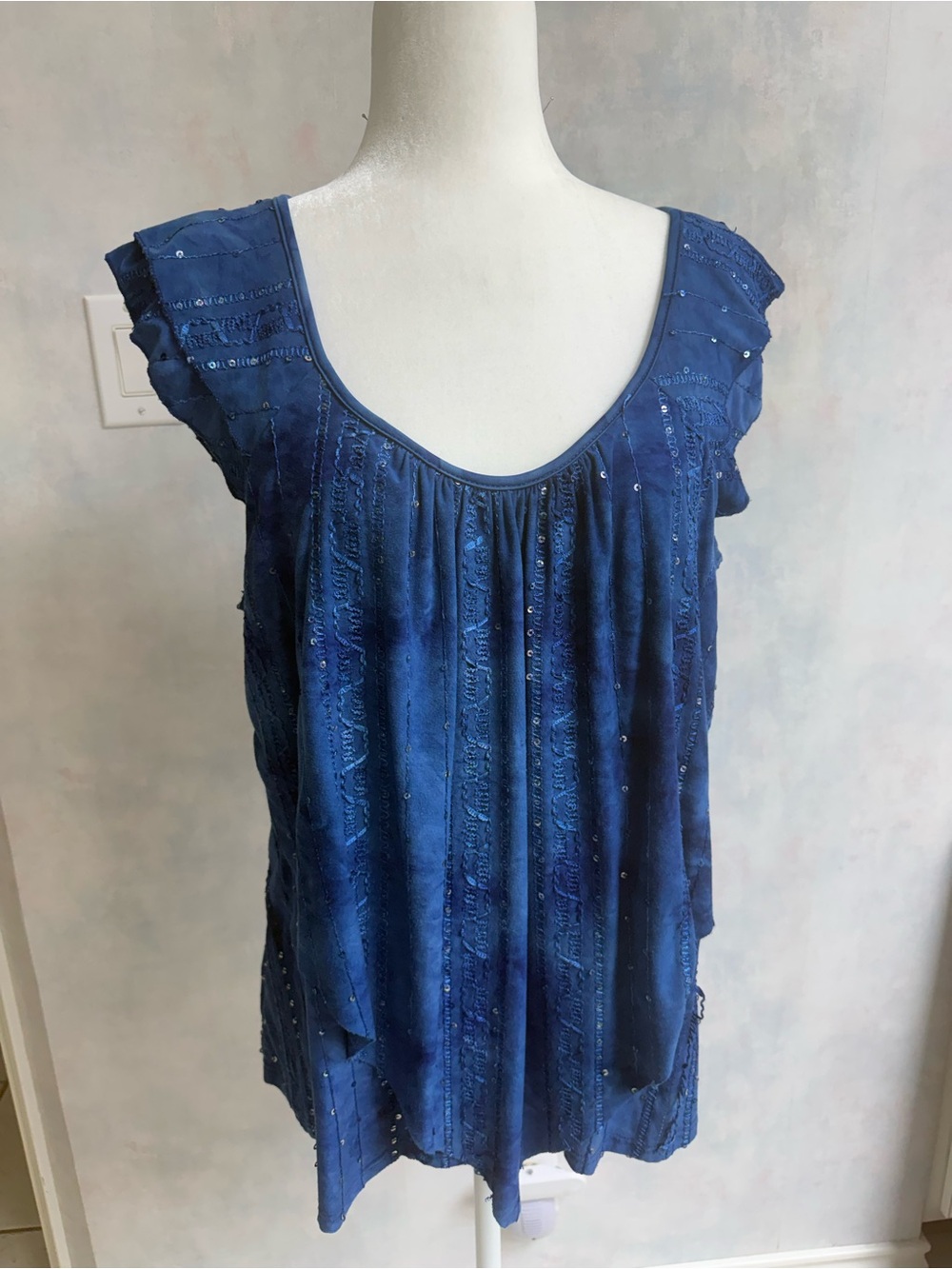 Dress Barn Shimmery Royal Blue, Cap Sleeve Extra Layer Over Tummy, Stretchy - Picture 3 of 7